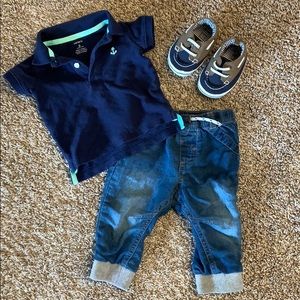 6-9 month polo, jeans, and shoes